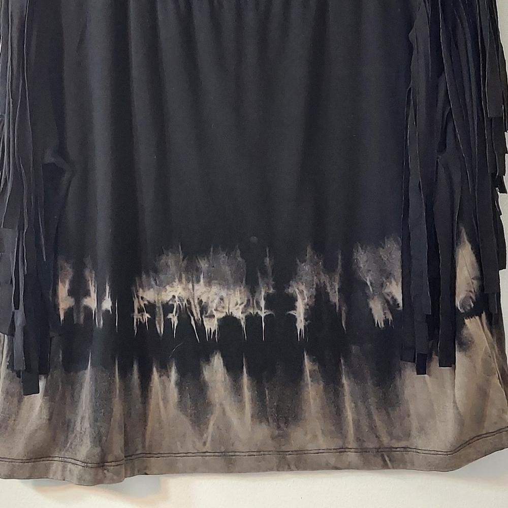 WetSeal Women's Black Tie Dye Bleached Shirt with Fun Fringe Cut Sleeves - Picture 15 of 15